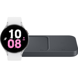 Samsung Galaxy Watch5 4G Zilver 44mm + Duo Draadloze Oplader 15W